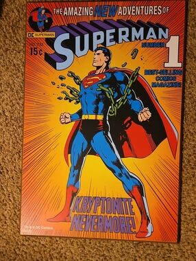 DC Superman Comic Cover — Bright Blue, Red & Yellow Art